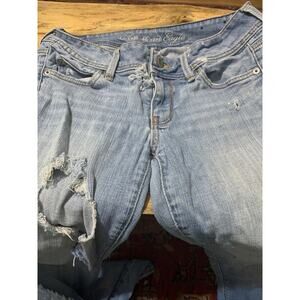 American Eagle Women's Jeans 6 Slim‎ Boot Stretch Rip Light Wash Distressed